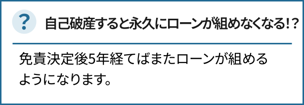 自己破産すると永久にローンが組めなくなる！？免責決定後5年経てばまたローンが組めるようになります。